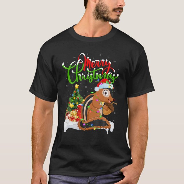 Funny Chipmunk Animal Lover Xmas Lighting Chipmunk T-Shirt (Front)