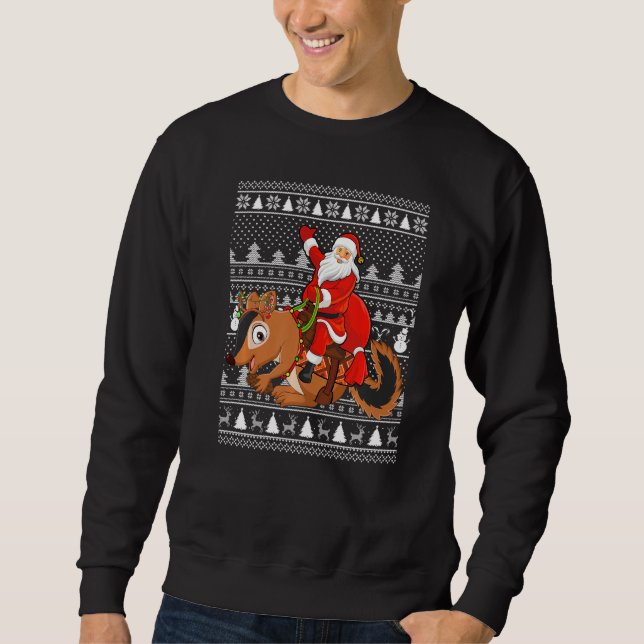 Funny Chipmunk Lover Santa Riding Chipmunk Ugly Ch Sweatshirt (Front)
