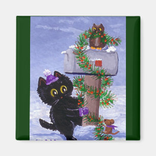 Funny Chistmas Cat Mouse Owl Creationarts Magnet