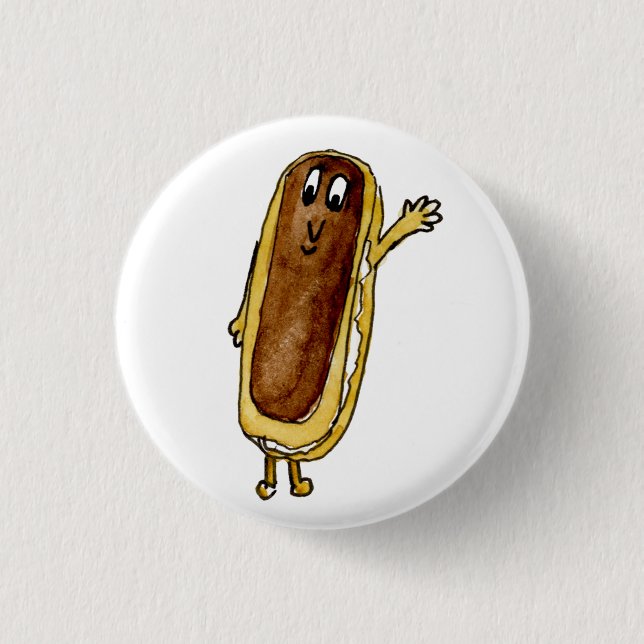 Funny Chocolate Eclair Quirky Cake Cartoon Art 1 Inch Round Button (Front)