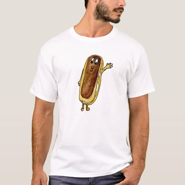 Funny Chocolate Eclair Quirky Cake Cartoon Art T-Shirt (Front)