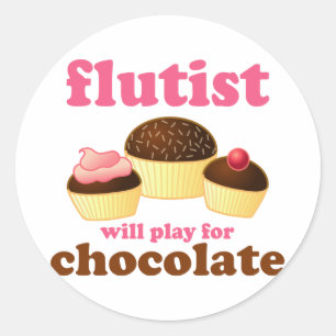 Funny Chocolate Flute Classic Round Sticker