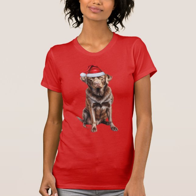 Funny Chocolate Lab Christmas T-Shirt (Front)
