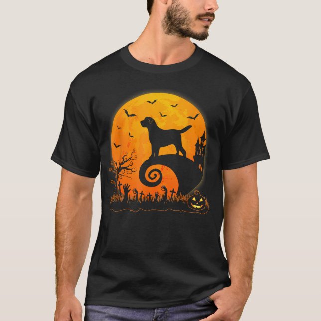 Funny Chocolate Lab Dog Moon Halloween Dog Lover T-Shirt (Front)