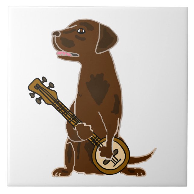 Funny Chocolate Lab Dog Playing Banjo Tile (Front)