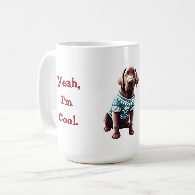 Funny Chocolate Lab in Christmas Sweater Coffee Mug (Front Left)