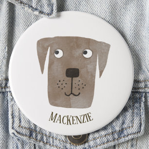 Funny Chocolate Labrador Retriever Dog Custom Name 1 Inch Round Button
