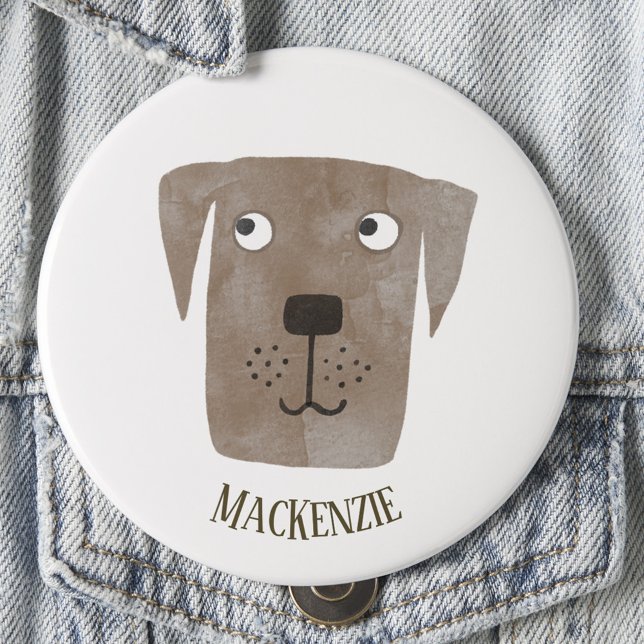 Funny Chocolate Labrador Retriever Dog Custom Name 1 Inch Round Button (Fun Chocolate Labrador Retriever dog personalized button)