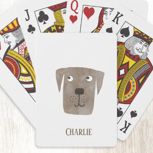 Funny Chocolate Labrador Retriever Dog Custom Name Playing Cards