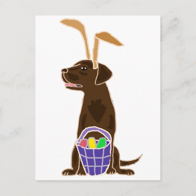Funny Chocolate Labrador Retriever Easter Art Holiday Postcard (Front)