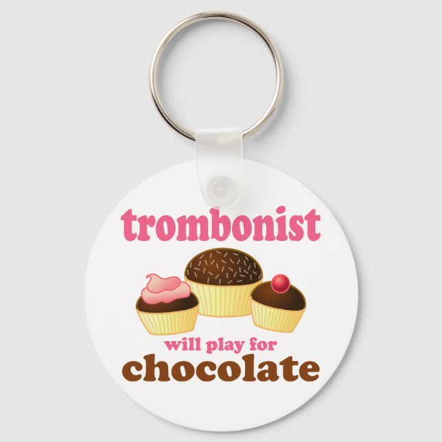 Funny Chocolate Trombonist Gift Keychain (Front)