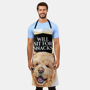Funny chow chow dog sit for snacks watercolor art apron