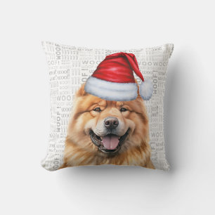 Funny Chow Chow Dog Watercolor Christmas Throw Pillow