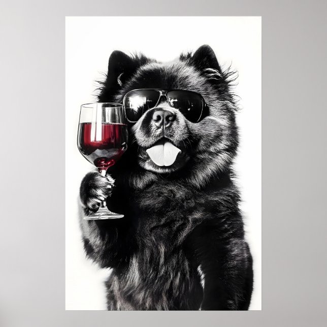 Funny Chow Chow Dog Wine Art Print Sunglasses (Front)