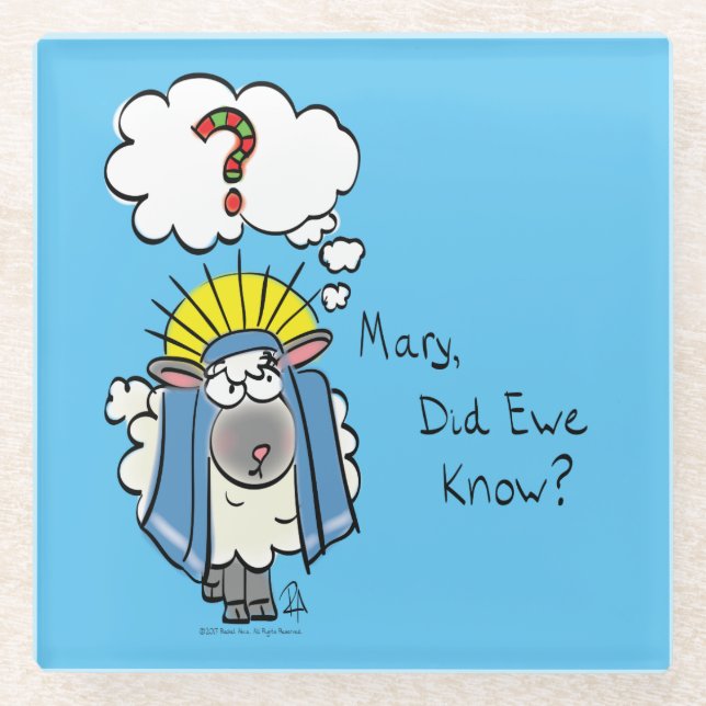 Funny Christian Christmas Cute Sheep Cartoon Glass Coaster (Front)