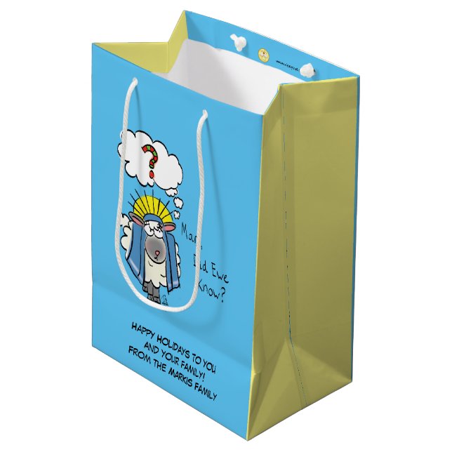 Funny Christian Christmas Cute Sheep Cartoon Medium Gift Bag (Front Angled)