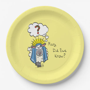 Funny Christian Christmas Cute Sheep Cartoon Paper Plate