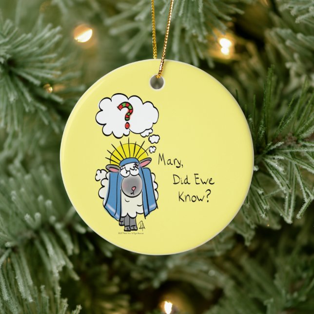Funny Christian Christmas Cute Sheep Ceramic Ornament (Tree)