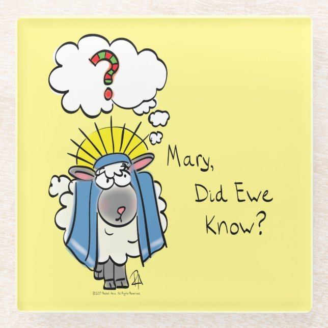 Funny Christian Christmas Cute Sheep Glass Coaster (Front)