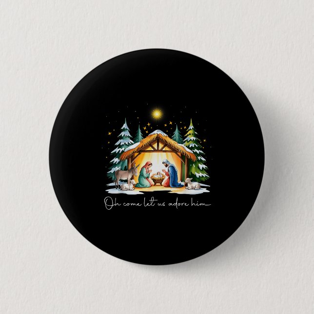 Funny Christian Christmas Jesus Oh Come Let Us Ado 2 Inch Round Button (Front)
