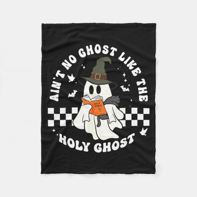 Funny Christian Ghost With Bible Retro Catholic Cu Fleece Blanket (Front)