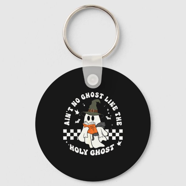 Funny Christian Ghost With Bible Retro Catholic Cu Keychain (Front)