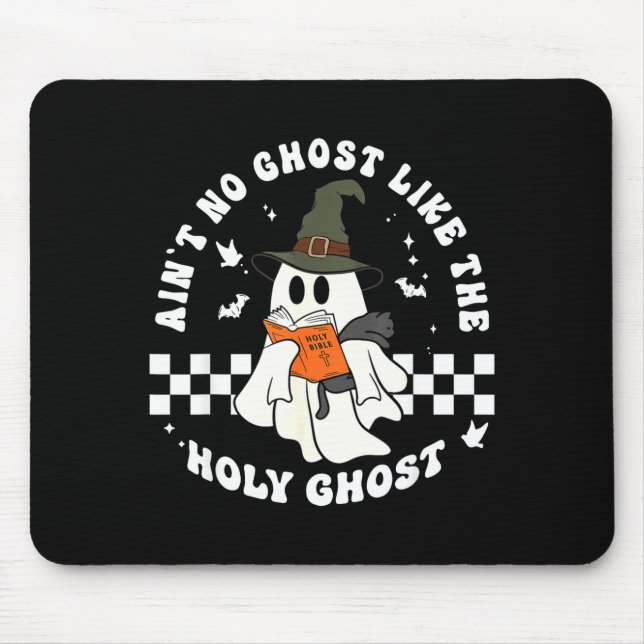 Funny Christian Ghost With Bible Retro Catholic Cu Mouse Pad (Front)