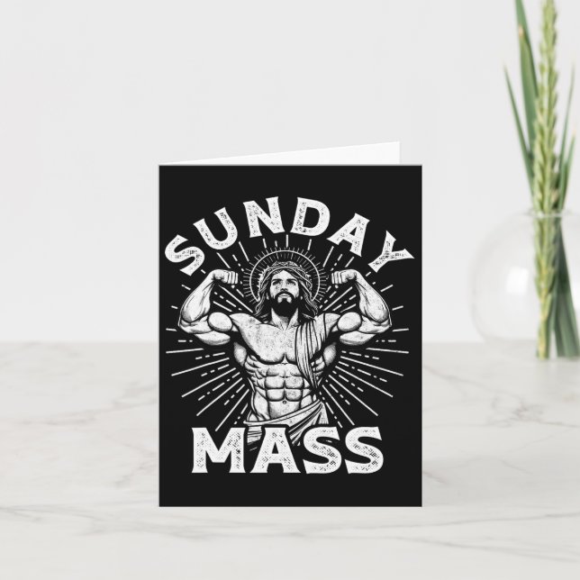 Funny Christian Sunday M Bodybuilder Gym Jesus Mot Card (Front)