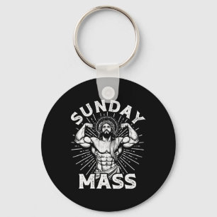 Funny Christian Sunday M Bodybuilder Gym Jesus Mot Keychain