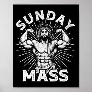 Funny Christian Sunday M Bodybuilder Gym Jesus Mot Poster