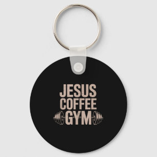 Funny Christian Workout Jesus Coffee Gym Barbell C Keychain