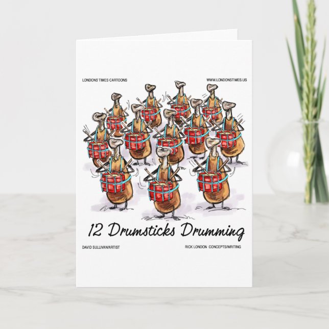 Funny Christmas 12 Drumsticks Drumming Gifts & Tee Holiday Card (Front)