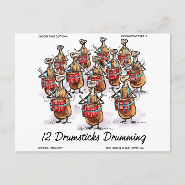 Funny Christmas 12 Drumsticks Drumming Gifts & Tee Holiday Postcard (Front)