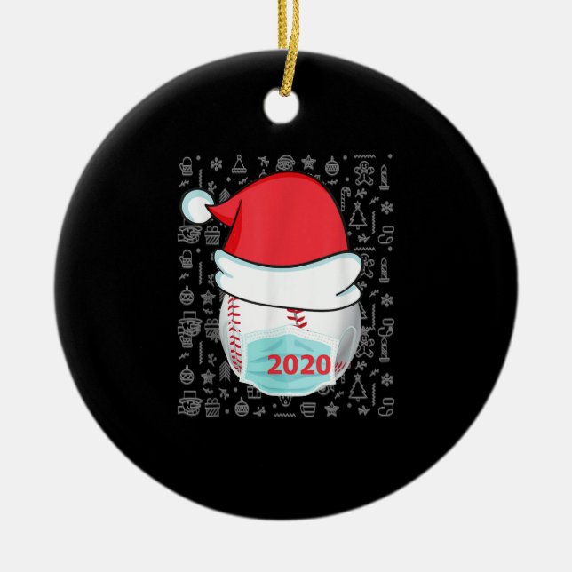 Funny Christmas 2020 Baseball Santa Hat Ceramic Ornament (Front)