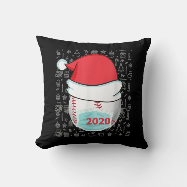 Funny Christmas 2020 Baseball Santa Hat Throw Pillow (Front)