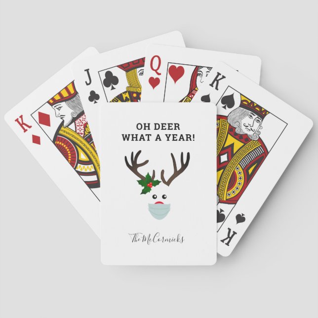 Funny Christmas 2020 Face Mask Reindeer Name Playing Cards (Back)