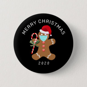 Funny Christmas 2020 Gingerbread Man In Face Mask 2 Inch Round Button