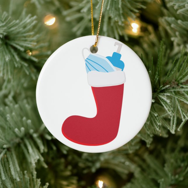 Funny Christmas 2020 Red stocking Ceramic Ornament (Tree)