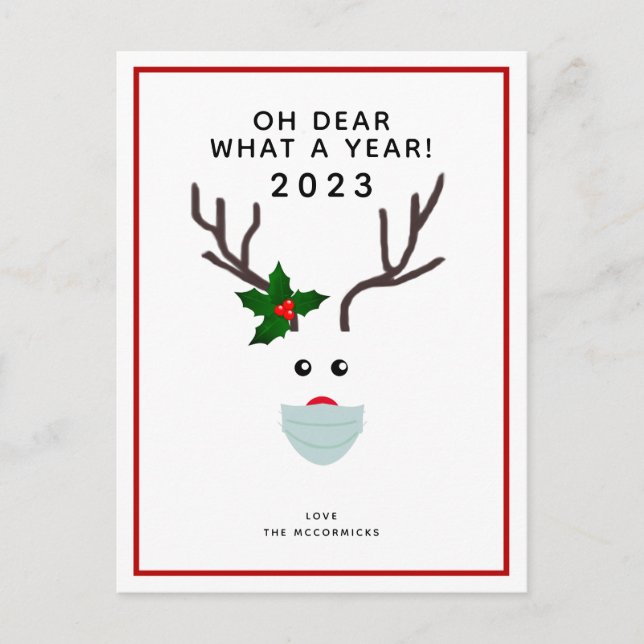 Funny Christmas 2020 Reindeer Wearing Face Mask Holiday Postcard (Front)