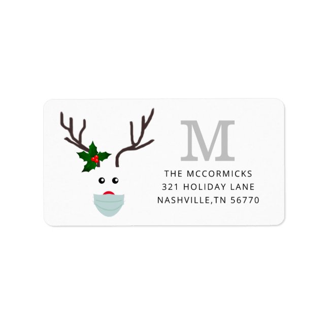 Funny Christmas 2020 Reindeer Wearing Mask Address Label (Front)