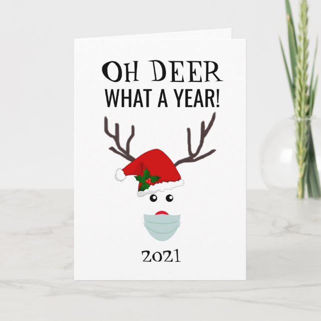 Funny Christmas 2021 Oh Deer Reindeer Personalized Holiday Card (Front)