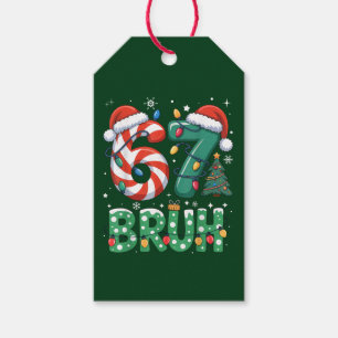 Funny Christmas "67 BRUH" Plaid & Elf Hat Holiday Gift Tags