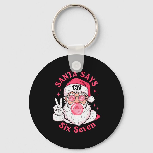 Funny Christmas 67 Meme Brain Rot Santa Claus Xmas Keychain (Front)