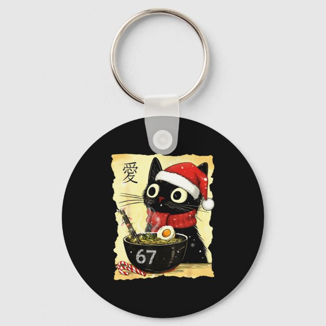Funny Christmas 67 Six Seven Cat Ramen Japanese Ka Keychain (Front)