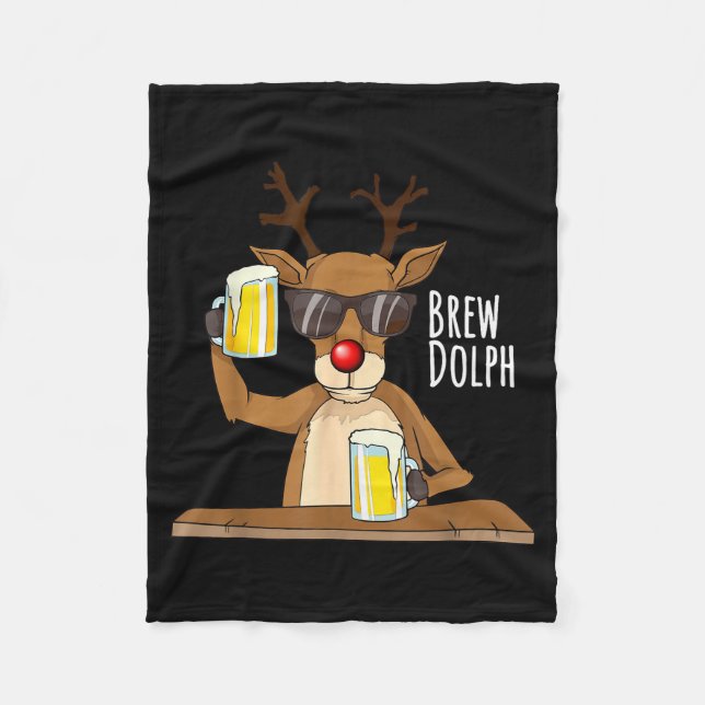 Funny Christmas Alcohol Shirt. Brew Dolph Beer Dri Fleece Blanket (Front)