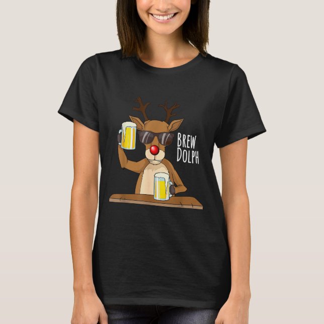 Funny Christmas Alcohol Shirt. Brew Dolph Beer Dri T-Shirt (Front)