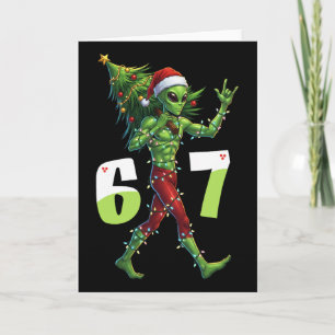 Funny Christmas Alien Six Seven Meme 67 Santa Hat  Card