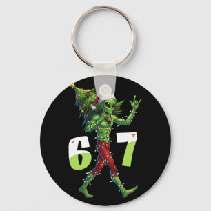 Funny Christmas Alien Six Seven Meme 67 Santa Hat Keychain
