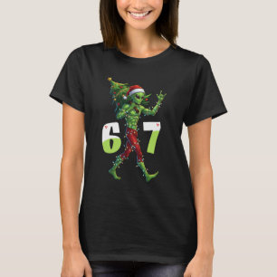 Funny Christmas Alien Six Seven Meme 67 Santa Hat T-Shirt
