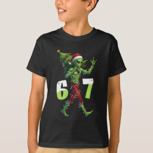 Funny Christmas Alien Six Seven Meme 67 Santa Hat T-Shirt
